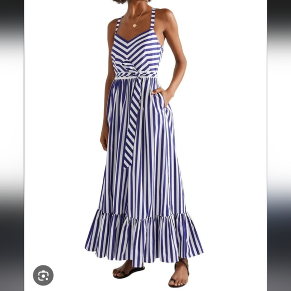 J. Crew Dresses & Skirts - J. Crew Navy and White Striped Ruffle Maxi Dress